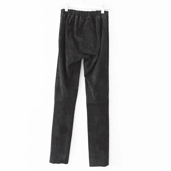 Joseph $1200 Slim Fit Suede Leggings 100% Lambskin with Stretch in Black - Picture 8 of 14